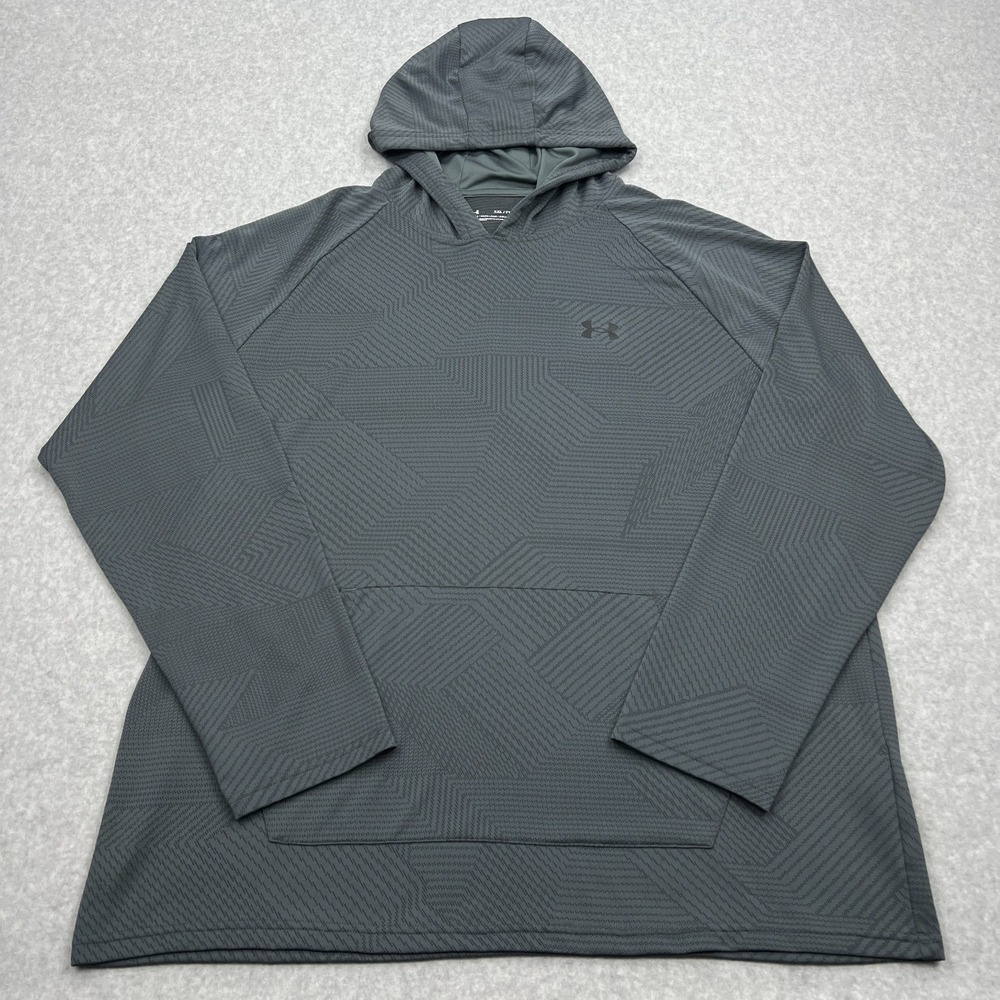 Under Armour UA Velocity Jacquard Hoodie Mens XXL Gray Print Pullover Sweatshirt